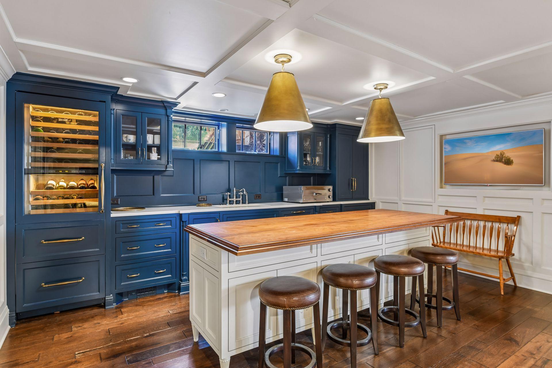 Wine fridge/soda fridge and seating area