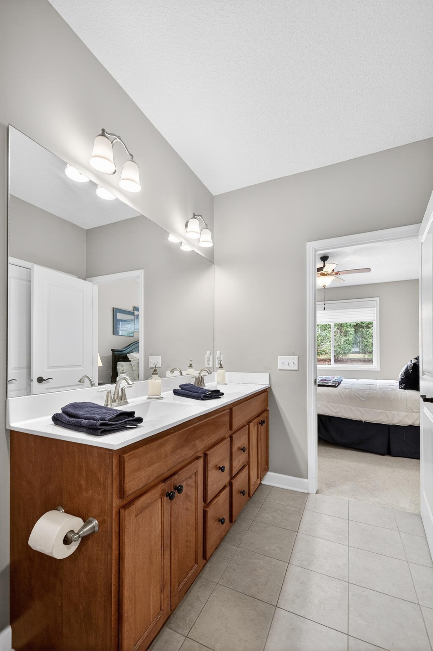 Ensuite primary bath with double sink vanity...
Walk-in closet also.