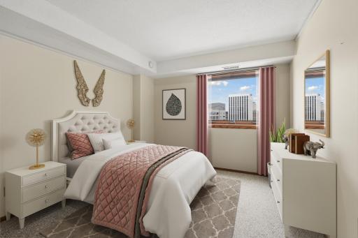 Virtual staged bedroom and window treatments