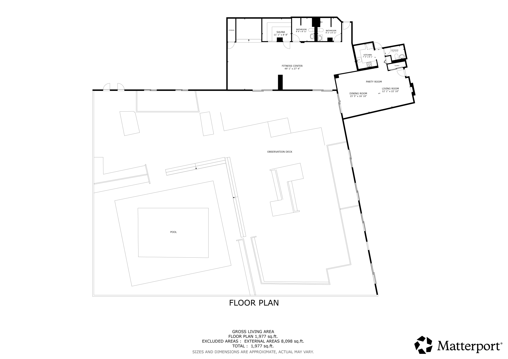 Party room, pool, sauna, sundeck and exercise room