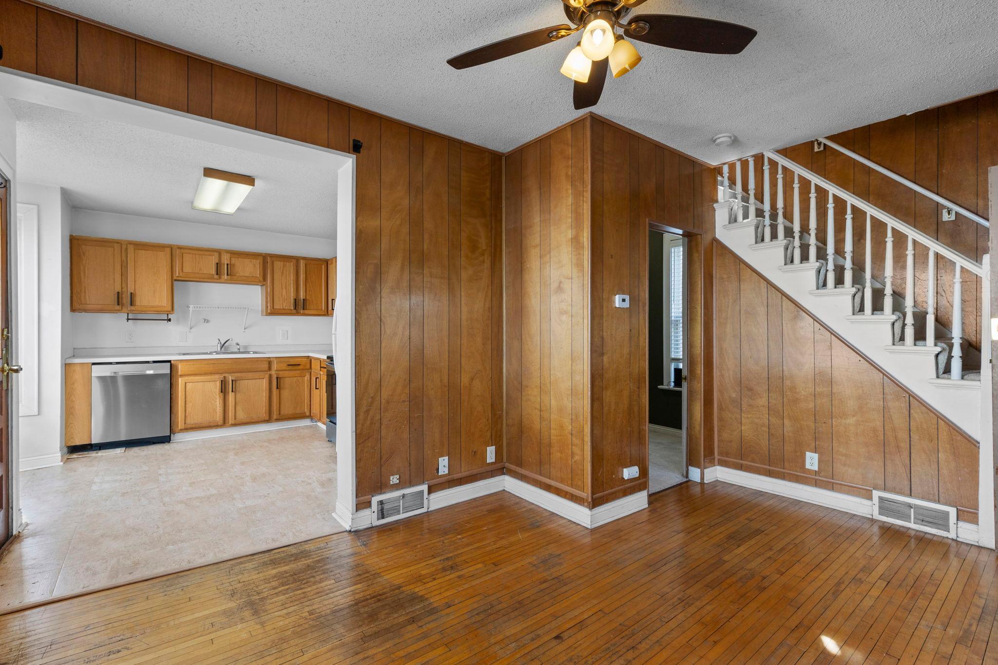 Living room leads to the kitchen