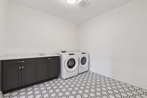 In-unit laundry room with sink plus additional storage room