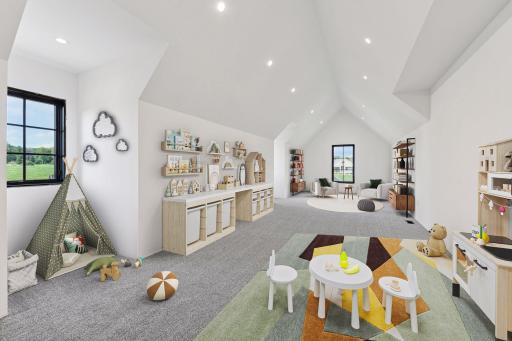 Unique hidden room tucked behind custom shelving provides a versatile play or bonus space in this thoughtfully designed (virtual stage)