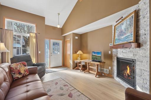 Living room with fireplace and excellent sunlight exposure
