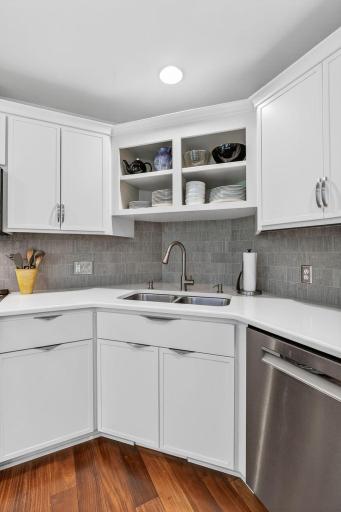 Beautiful backsplash and room for storage