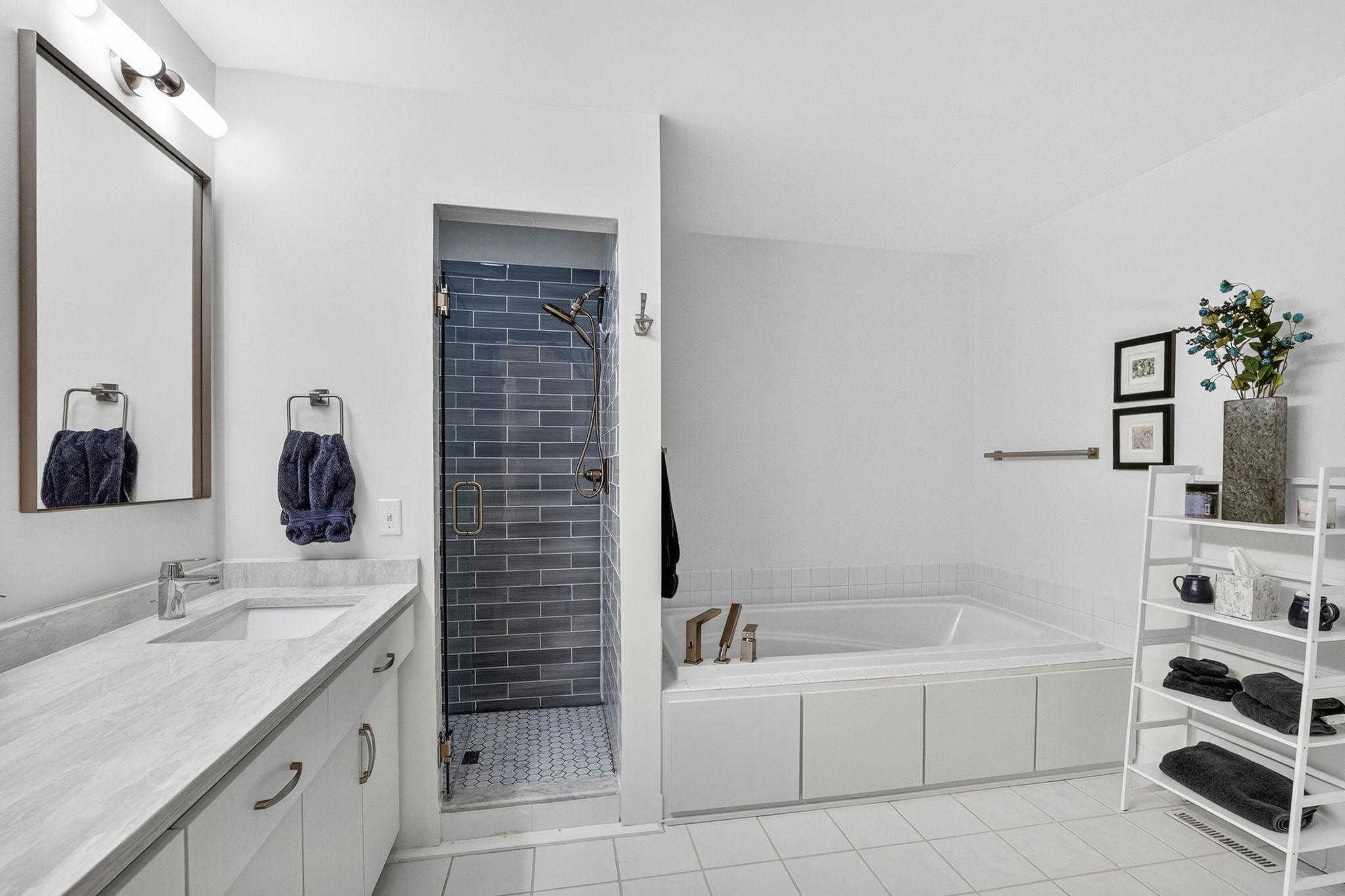 Separate walk in shower and tub