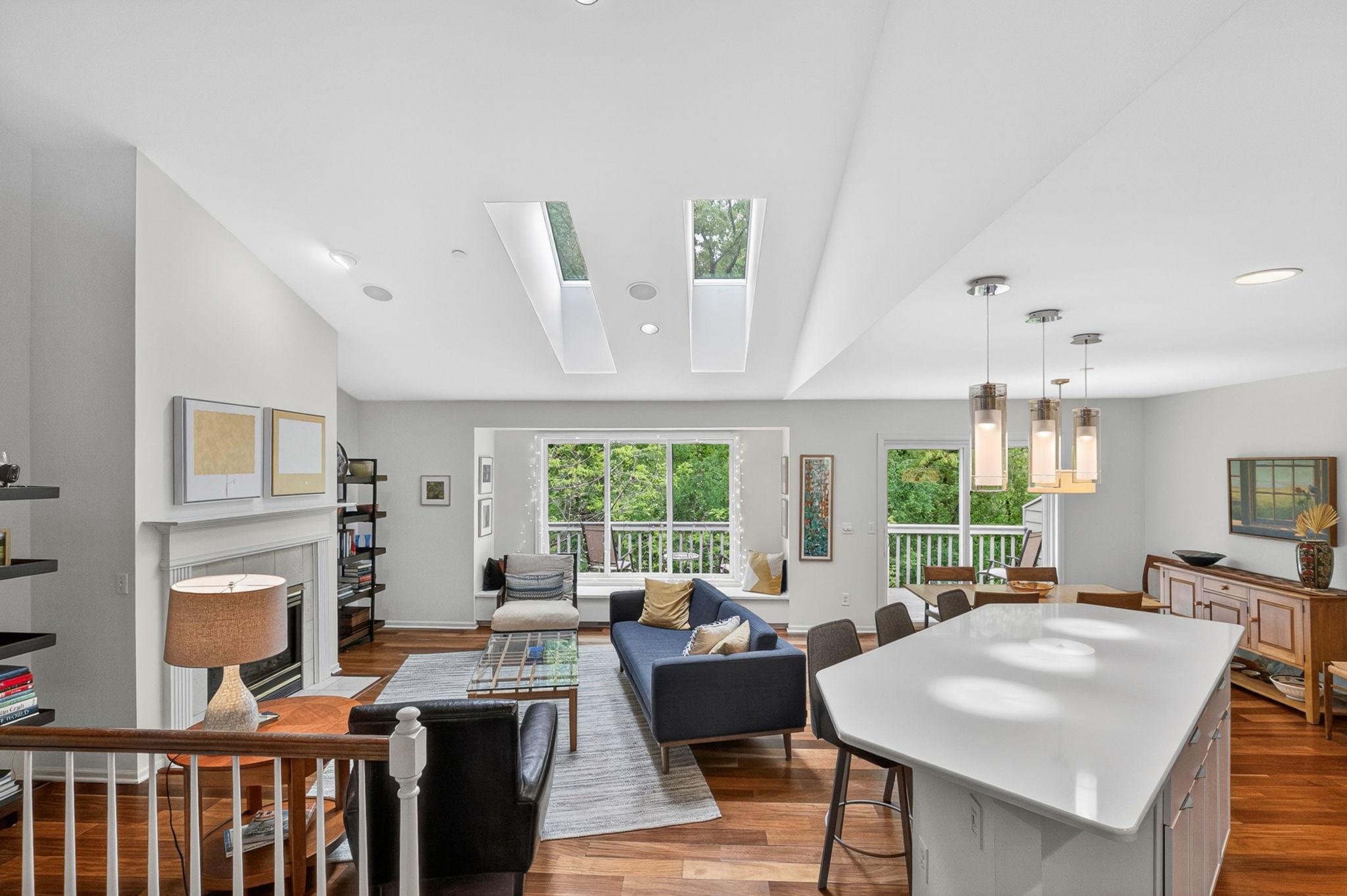 Tons of natural light floods in from the skylight and windows