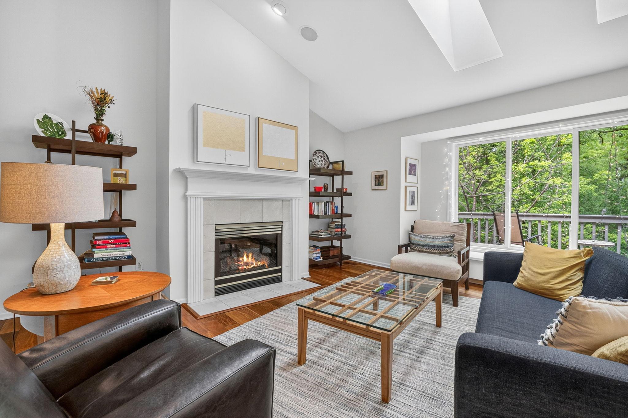 Living room with a cozy gas fireplace