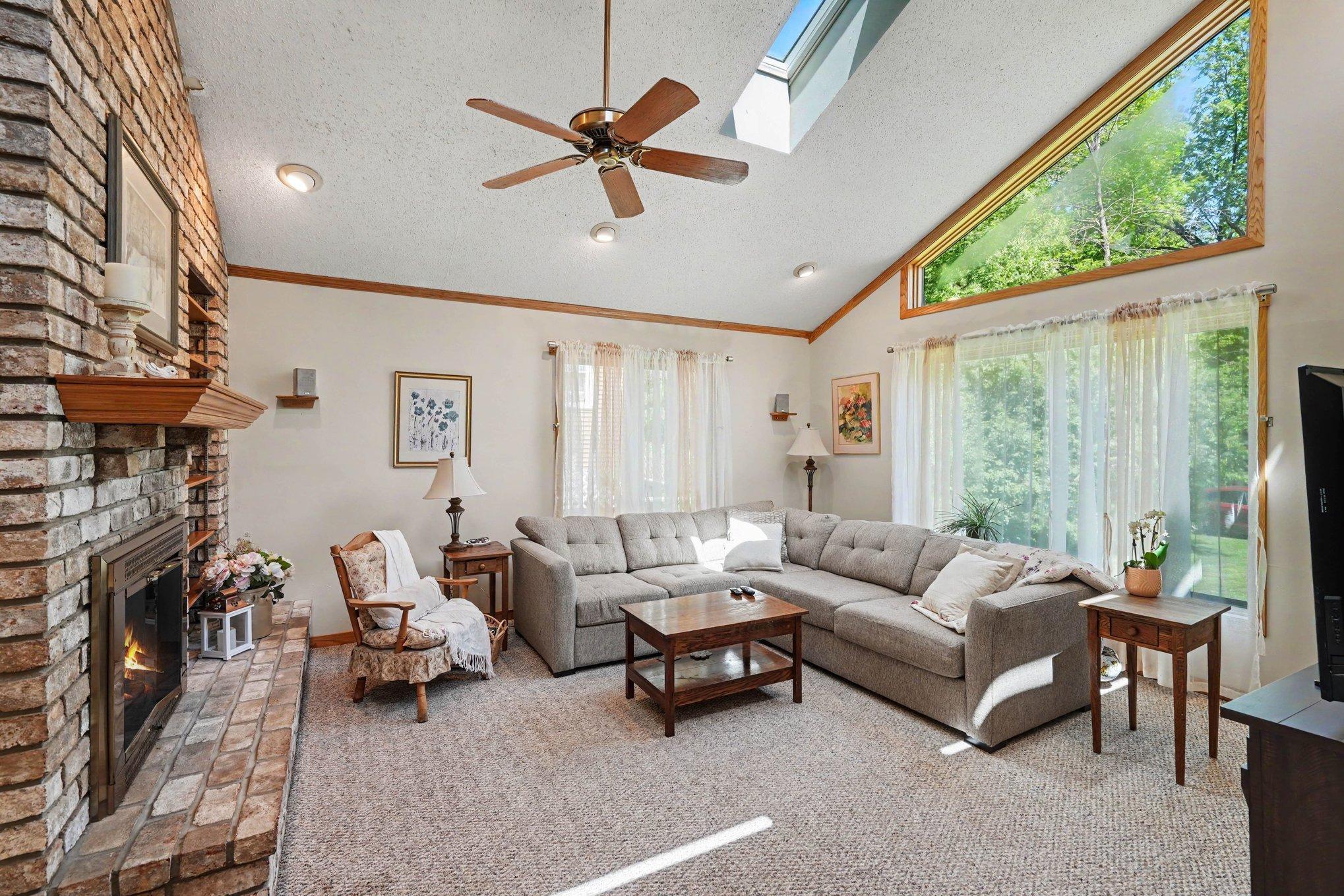 Vaulted ceiling with skylights