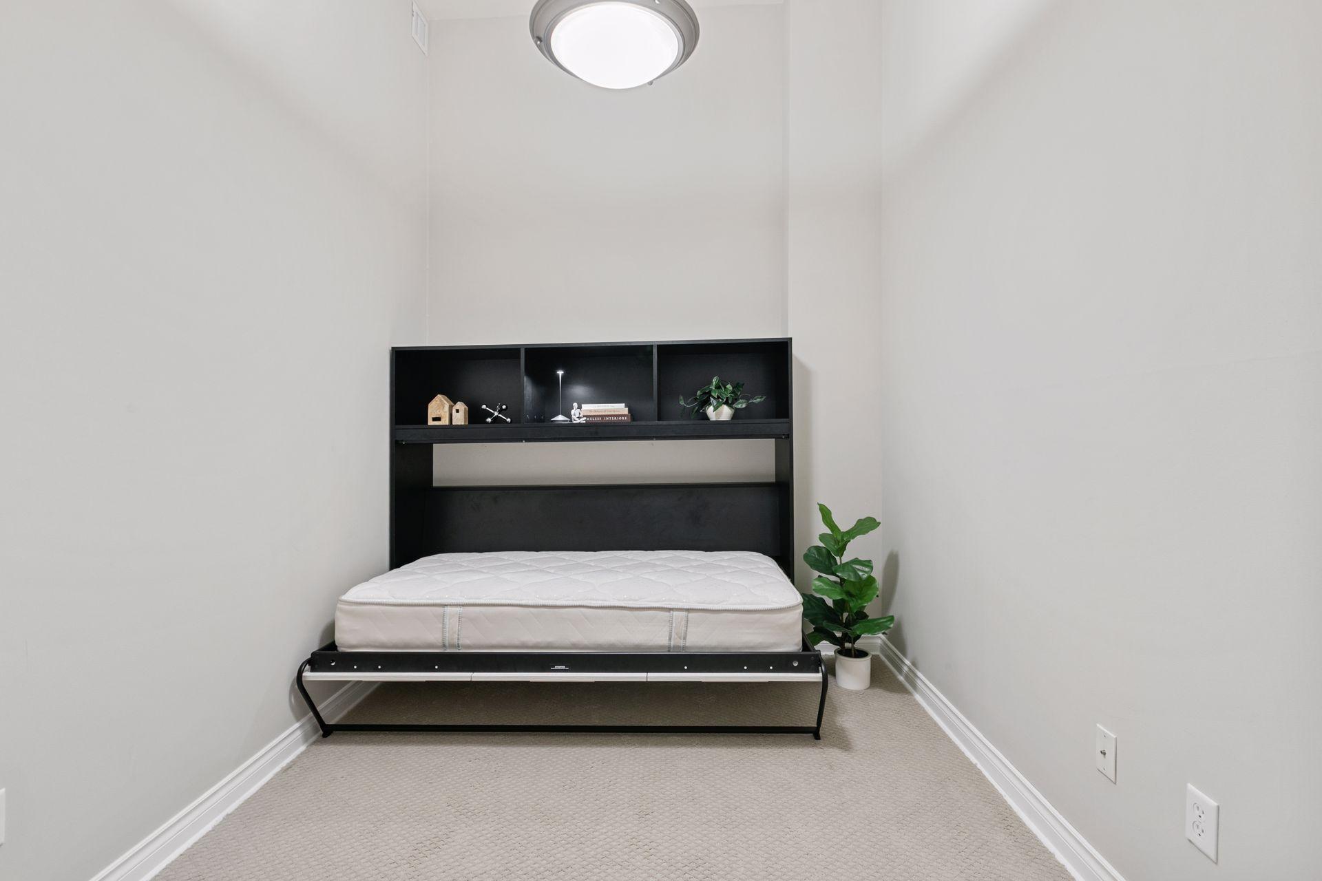 A Techline wall bed (with a matching file cabinet) can stay with the home