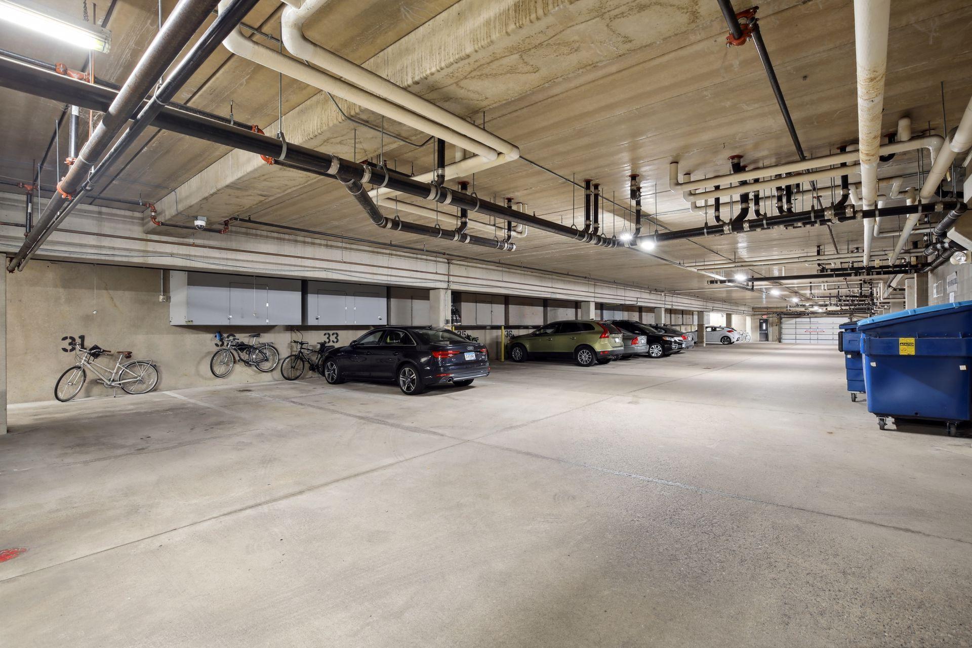 heated underground parking with storage and a car wash area.