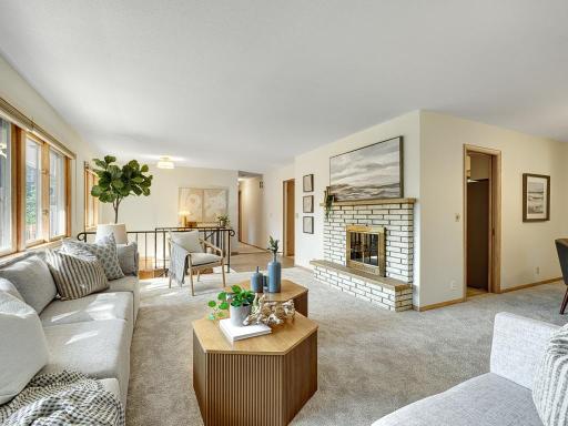 The wood-burning fireplace with original