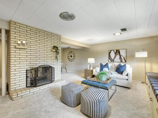 Great living space with wood burning fireplace.