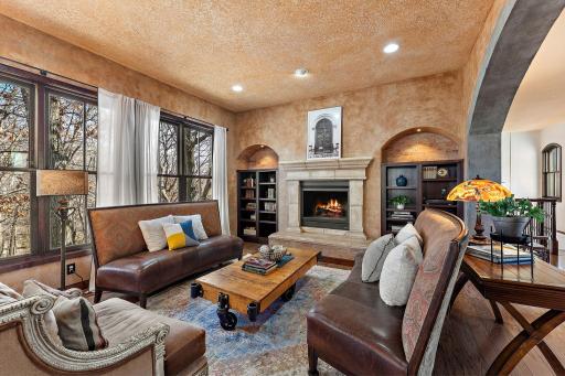 Cozy gas fireplace with custom built-ins!
