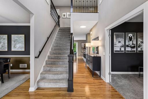 The staircase is a statement piece as with the rod iron spindles.