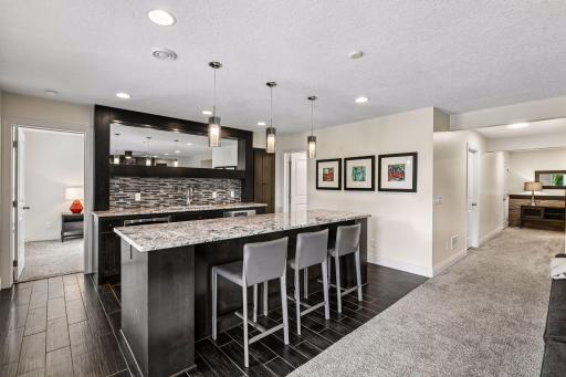 Lower level kitchen with secondary living space