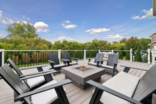 Built in gas fireplace great for entertaining on the deck