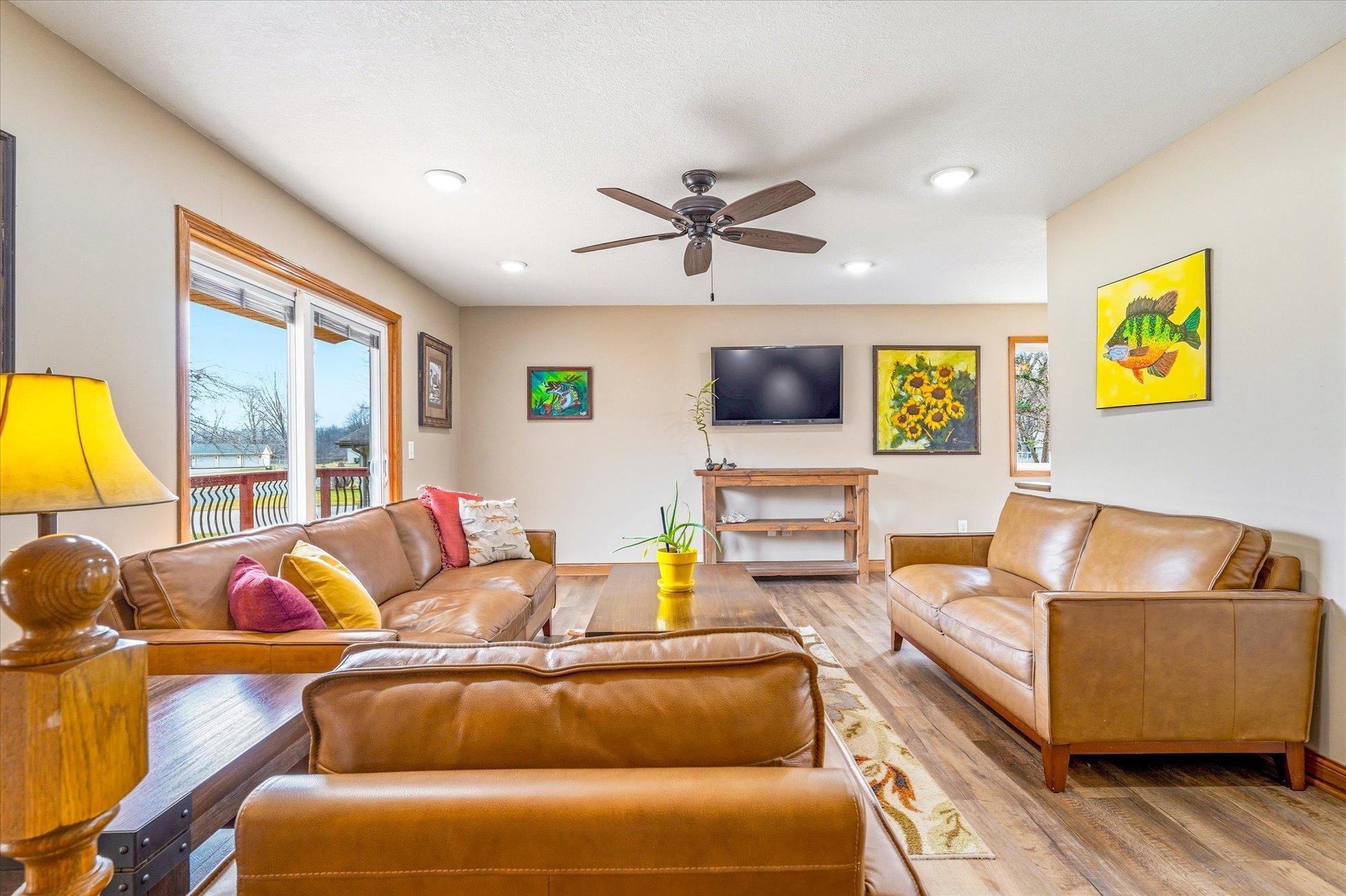 Upper living room with front deck