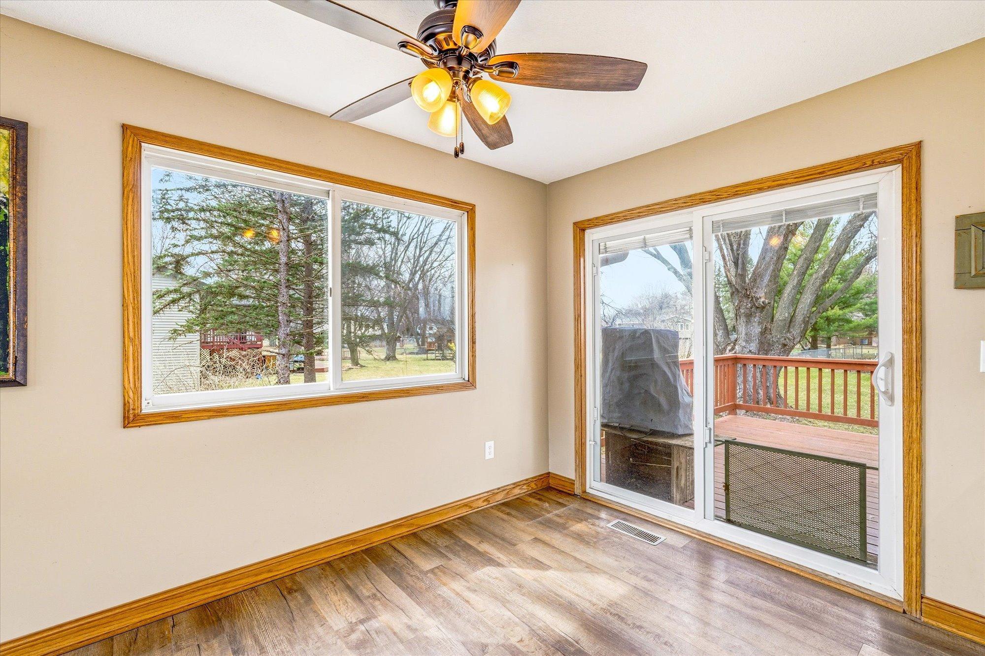 Dining area with slider to back deck