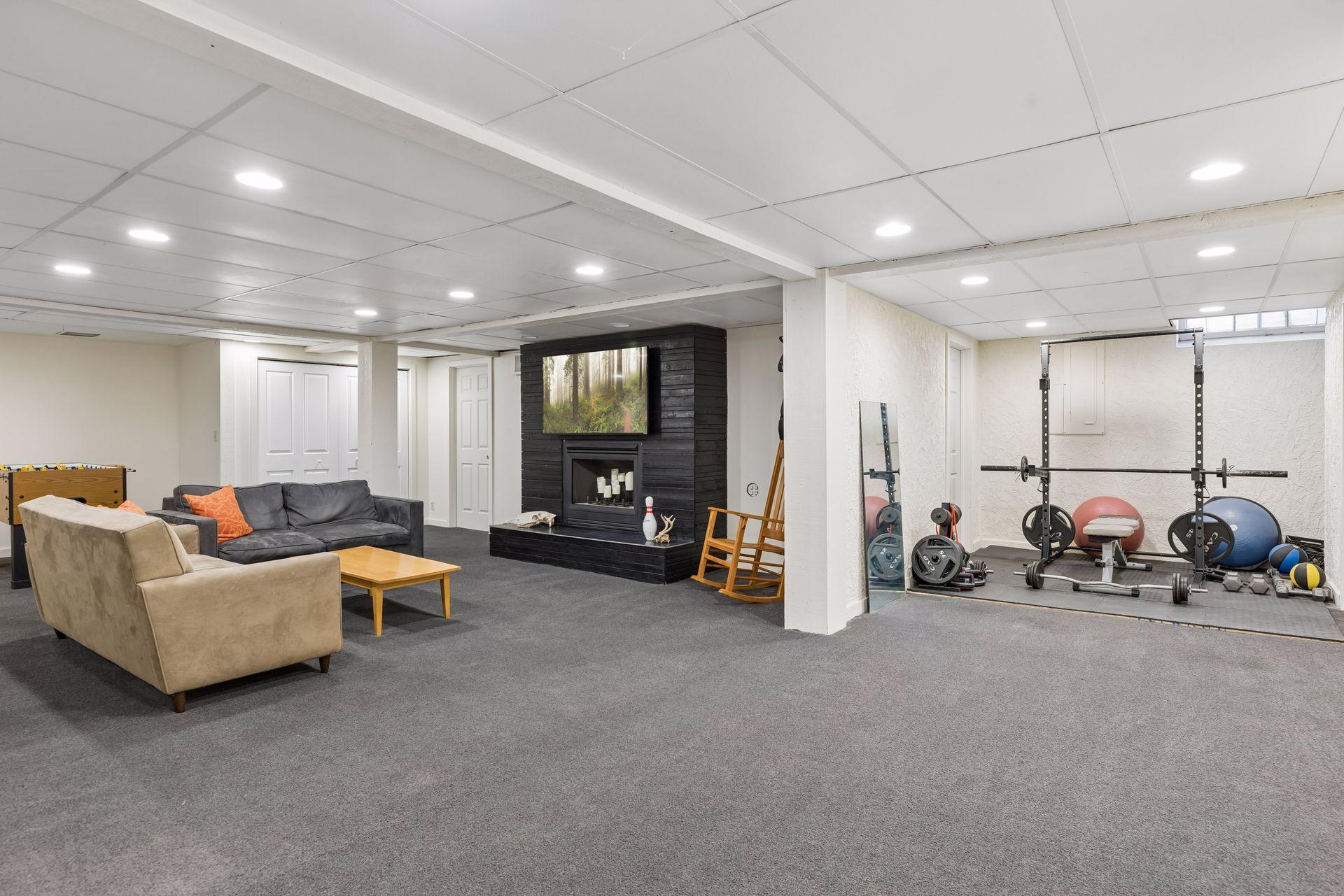 The lower level offers bonus living space for family room and workout area, and with cedar sauna and shower.