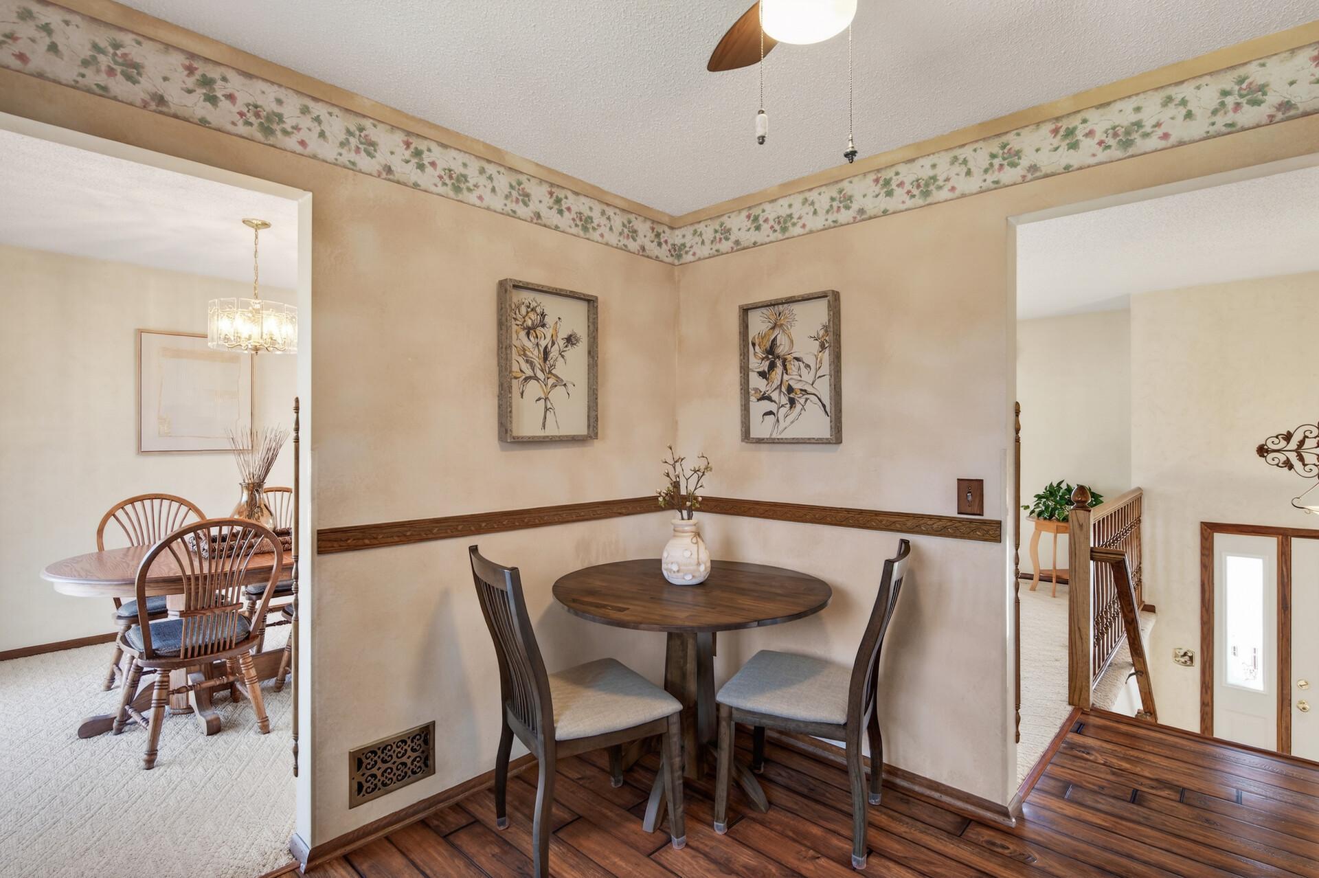 Perfect casual dining area in the kitchen or room for added storage if desired.