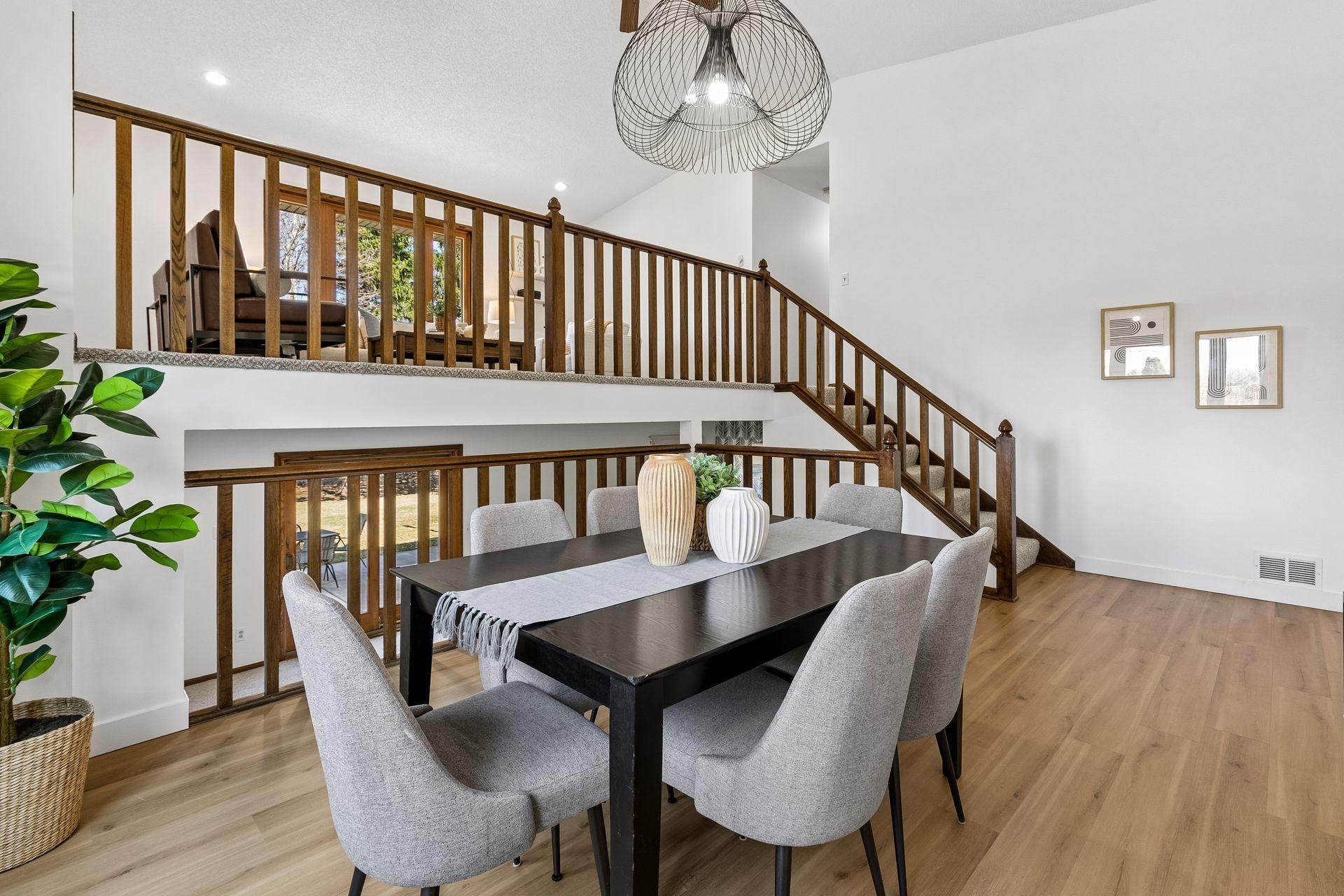 Dining room looking into living & family room