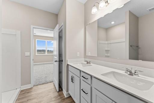 Harmony Primary Bathroom. Photos are of similar staged home. Colors and options may vary. Ask Sales Agent for details.
