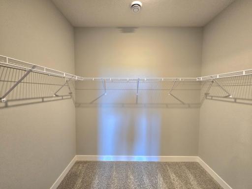 Harmony Primary Bedroom Walk-in Closet. Photos are of actual home. Colors and options may vary. Ask Sales Agent for details.