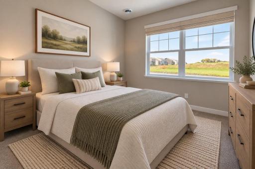Harmony Bedroom 2. Photos are of actual home. Colors and options may vary. Ask Sales Agent for details. AI-generated staging for visualization.