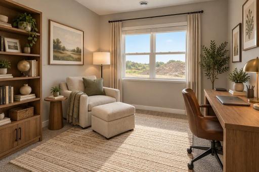 Harmony Bedroom 3. Photos are of actual home. Colors and options may vary. Ask Sales Agent for details. AI-generated staging for visualization.