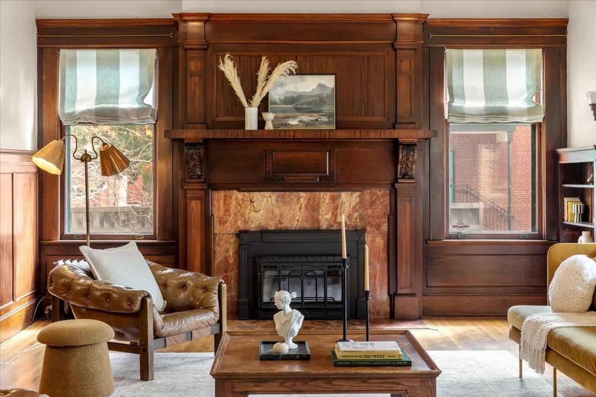 Original stone detail on fireplace