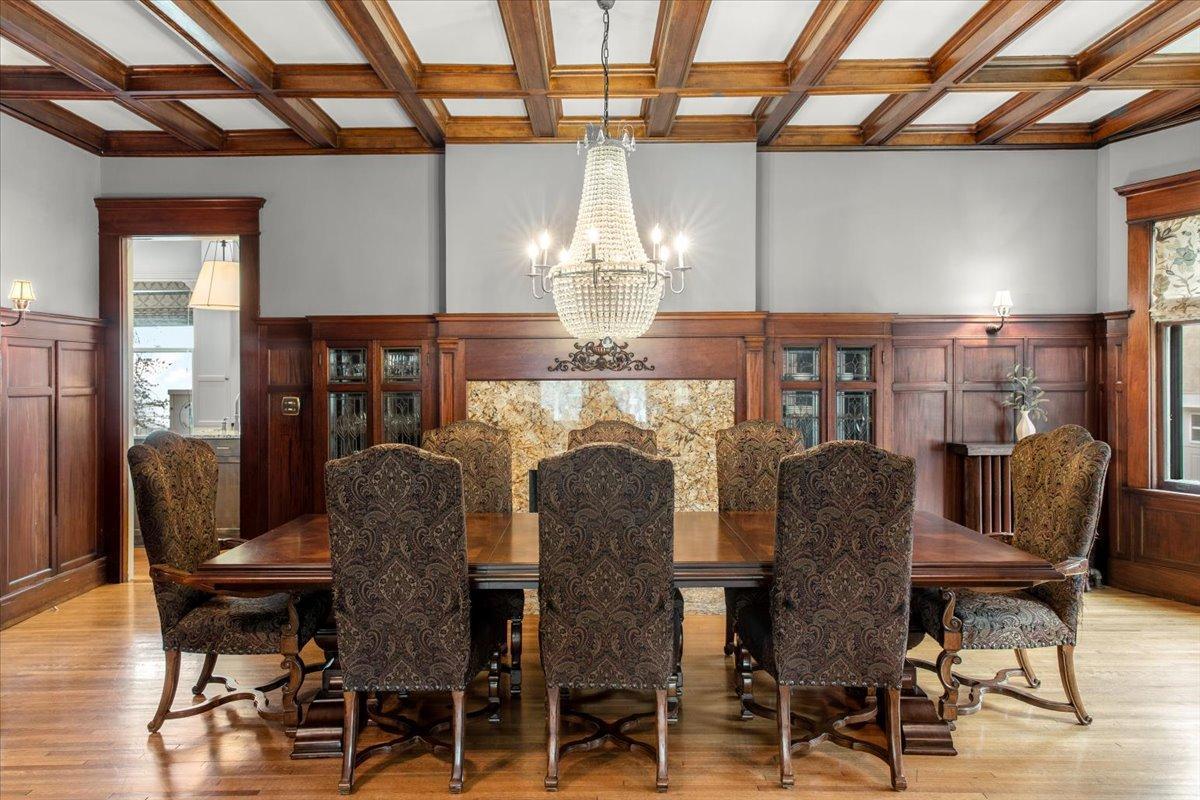 Built ins featuring leaded glass