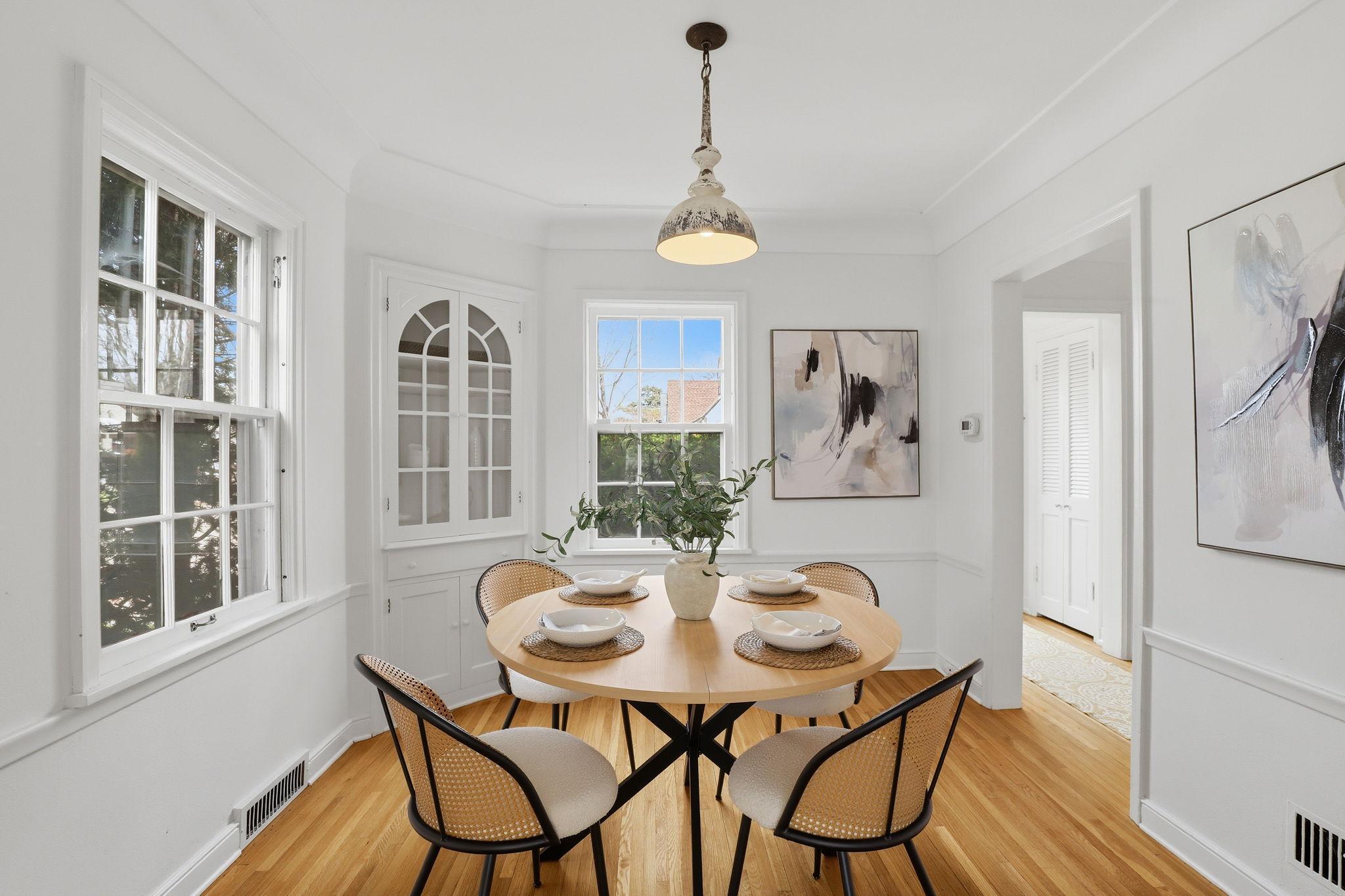 Formal dining room with built-in cabinets