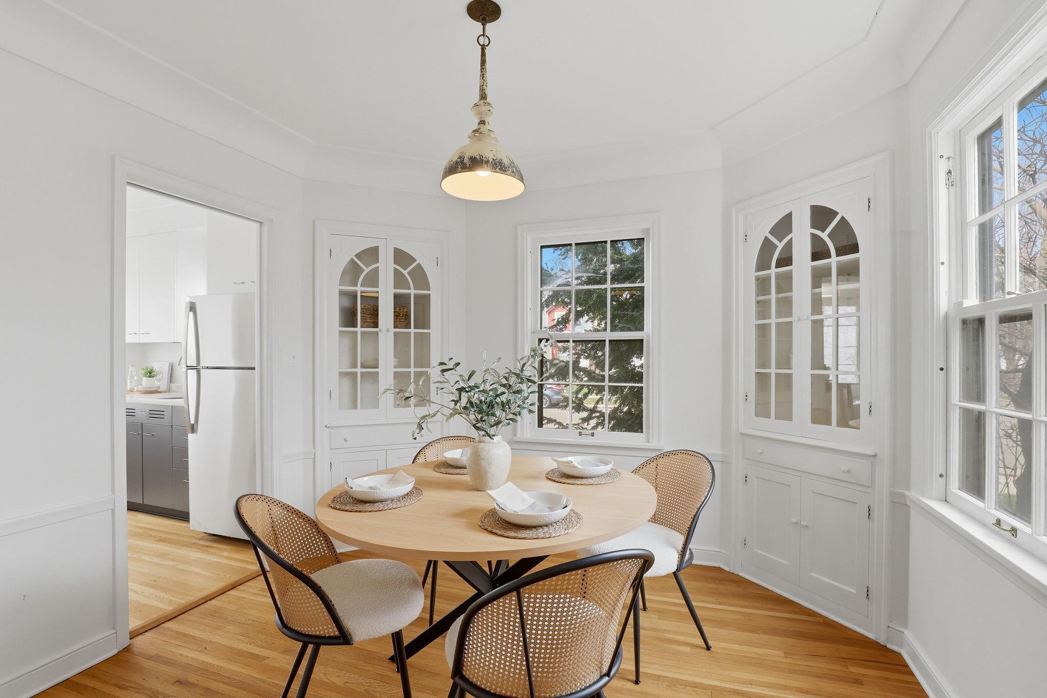 Formal dining room with built-in cabinets