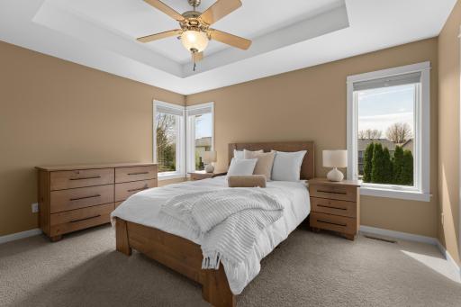 Large windows, with tray ceiling and fan