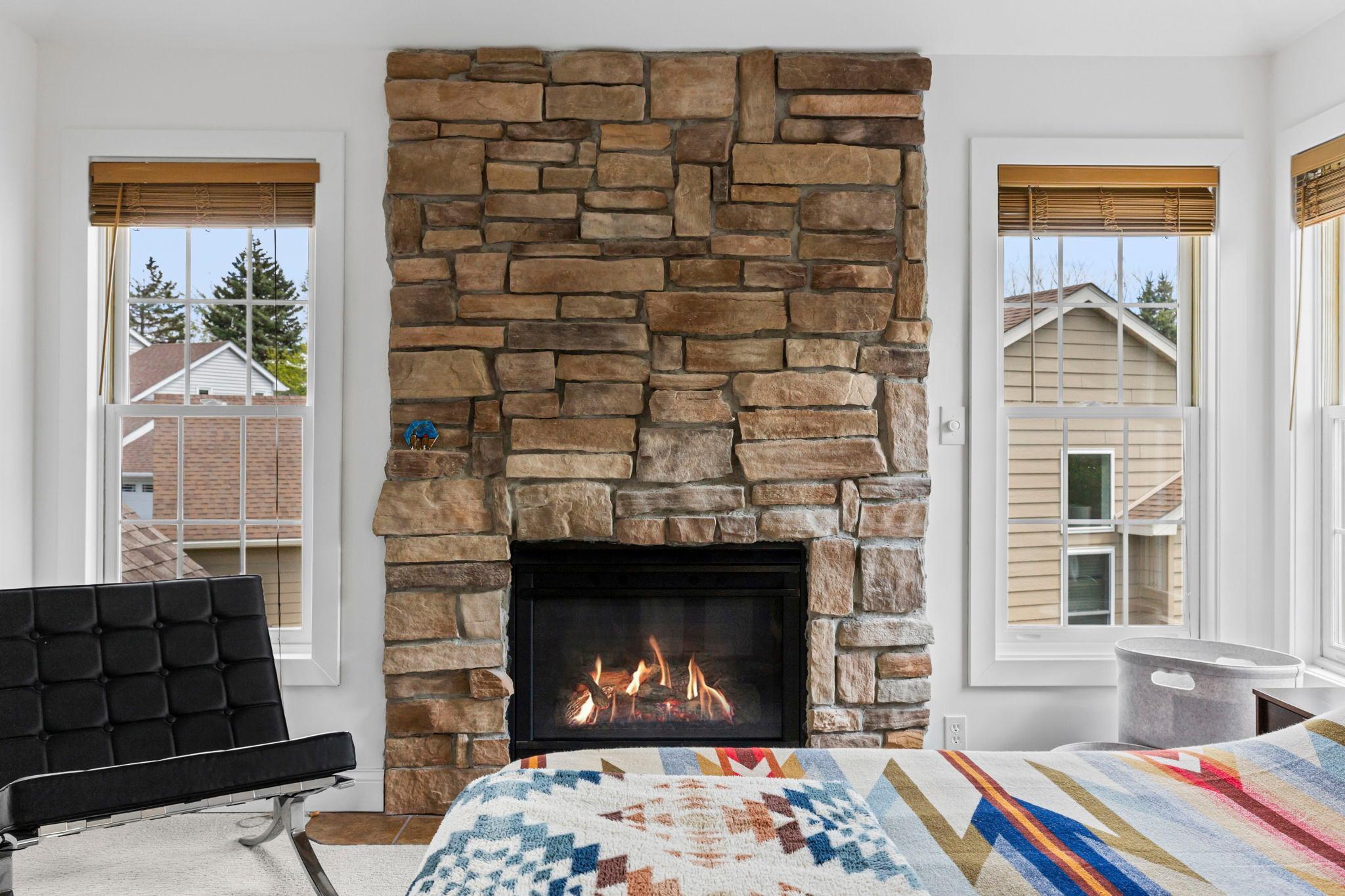 Warm up with the beautiful gas fireplace