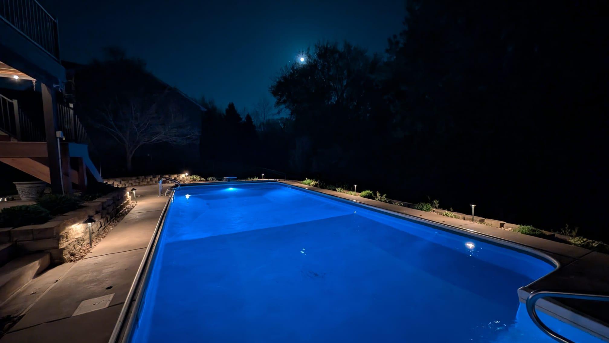 Nighttime view of the gorgeous pool