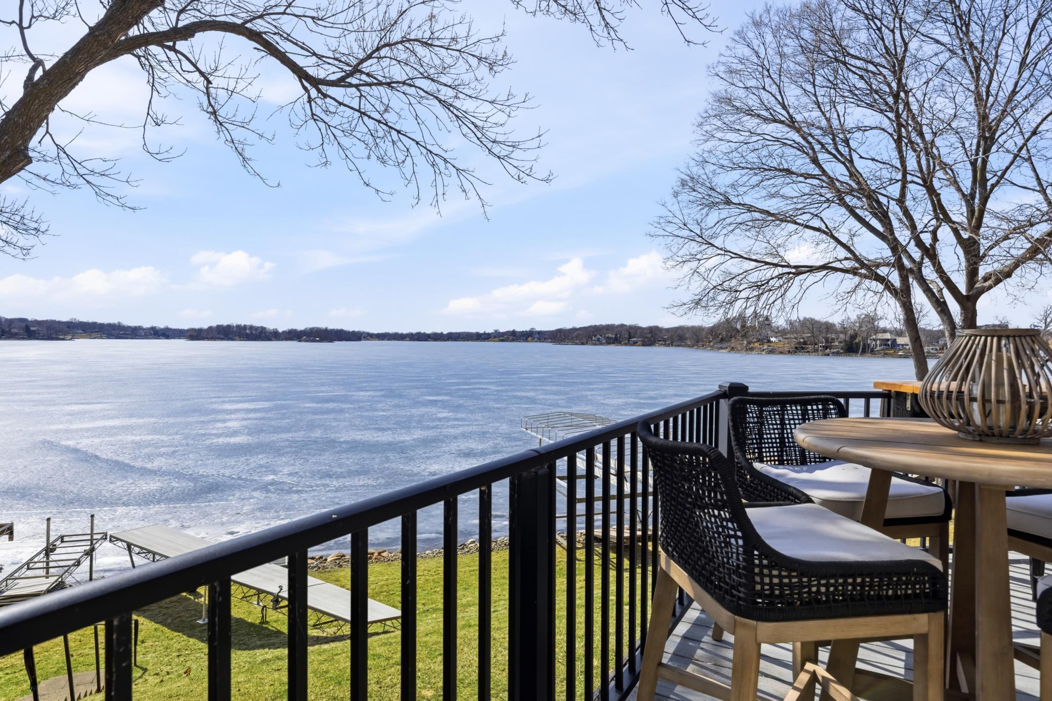 Deck features maintenance free decking and powder coated railings