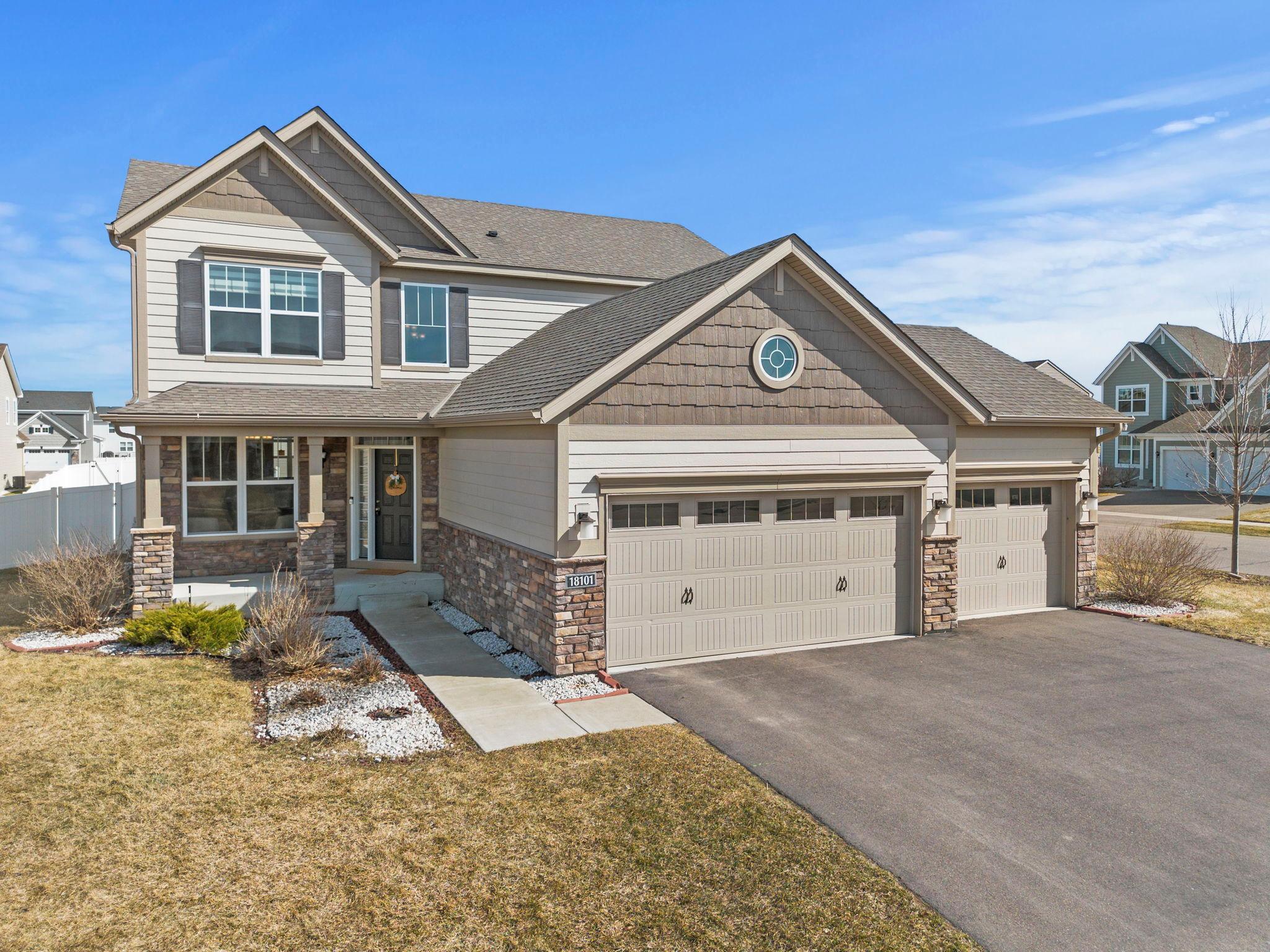 Welcome to this stunning, thoughtfully designed five-bedroom, four-bathroom two-story home nestled in the quiet and highly sought-after Avonlea community in Lakeville.