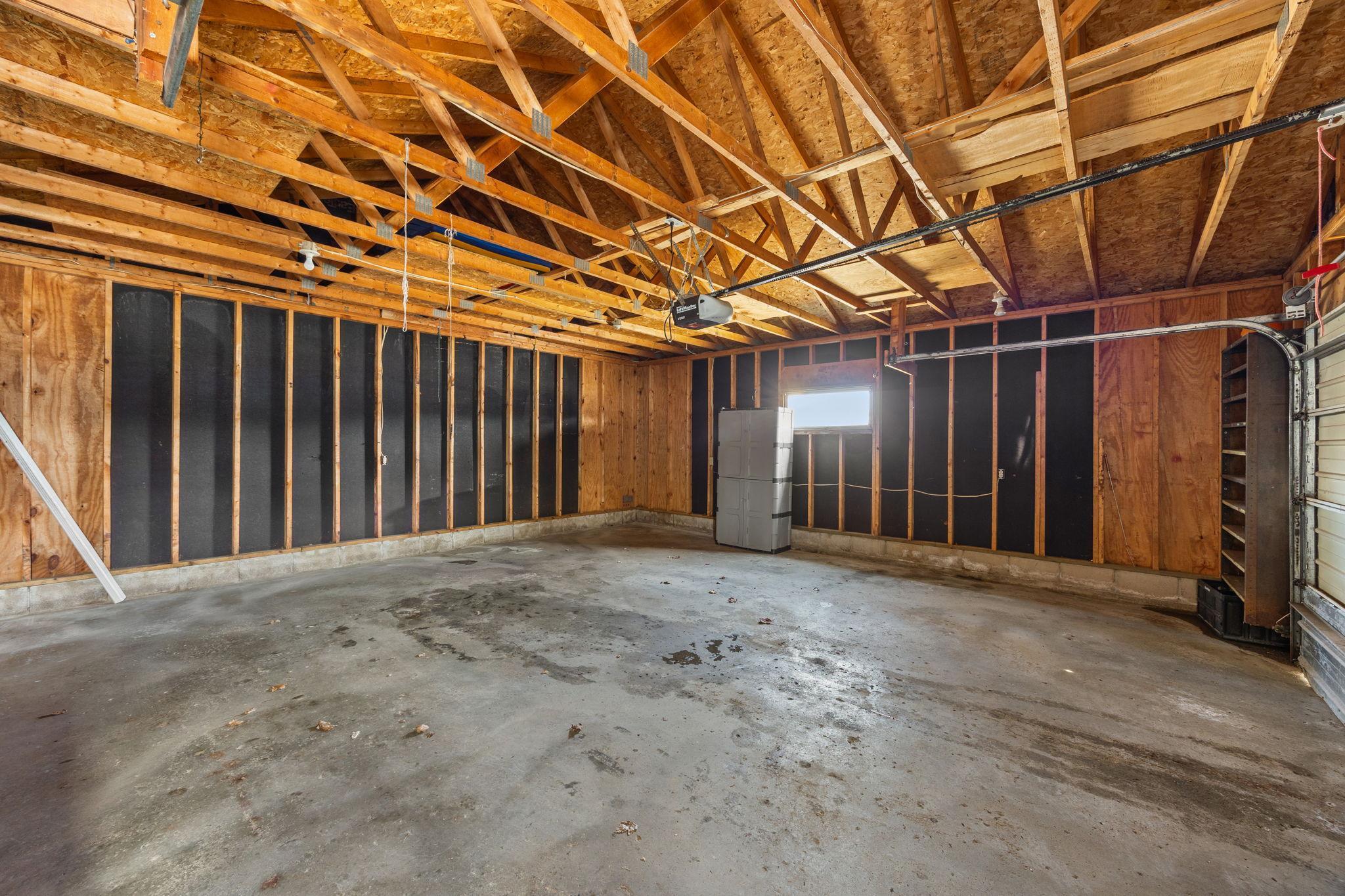 Interior view of the spacious detached two car garage.