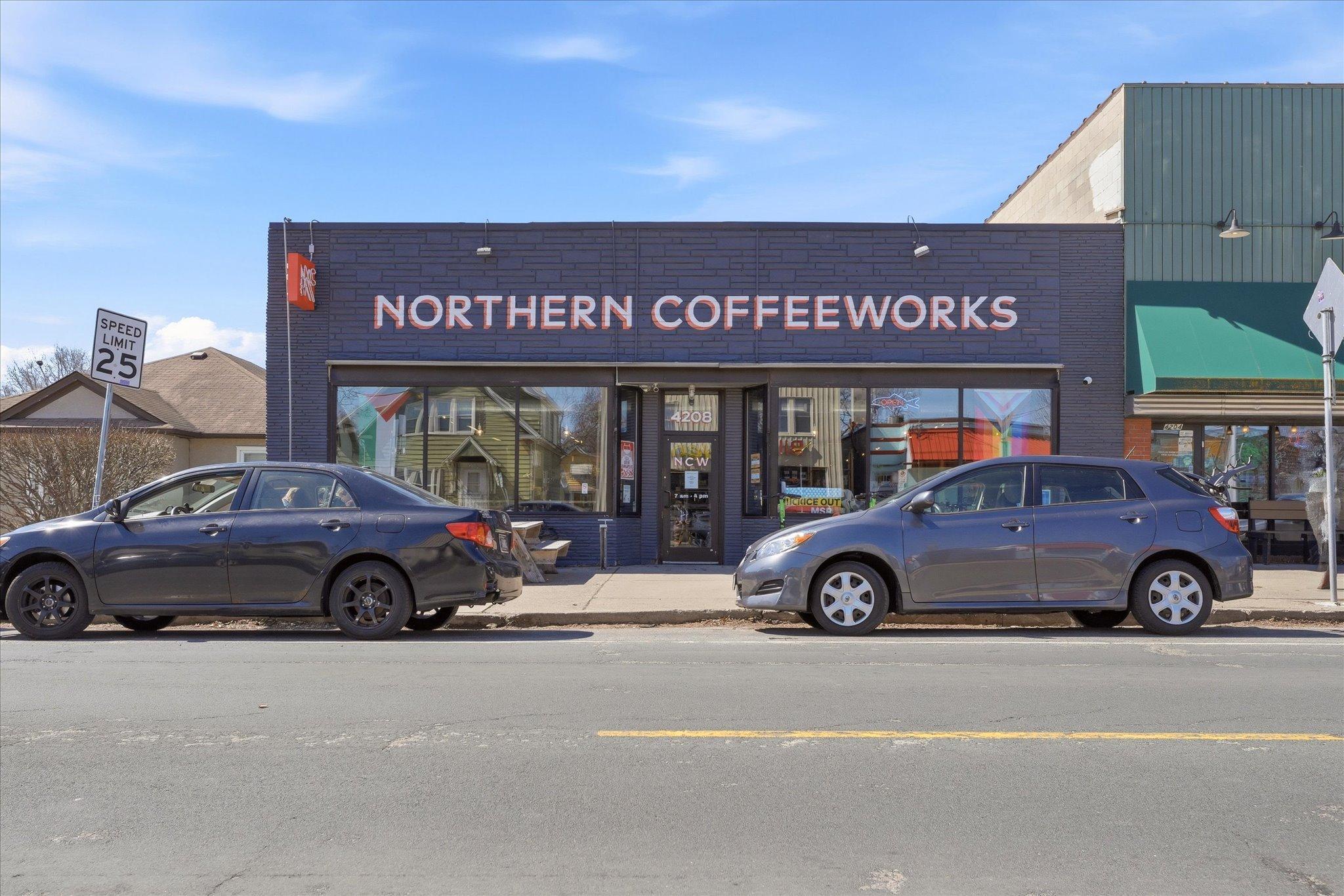Northern Coffeeworks and Busters Bar & Grill 1/2 block away.