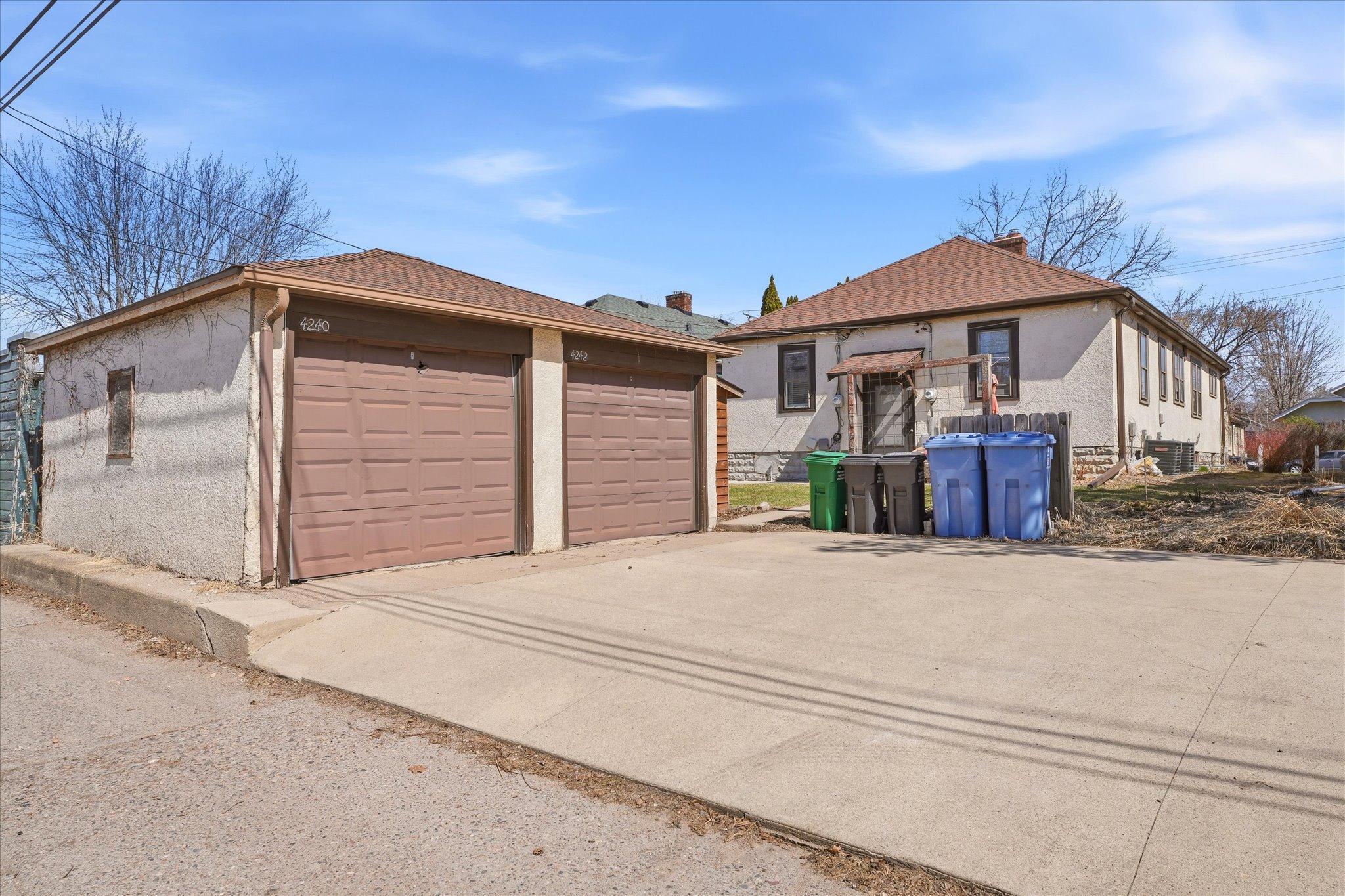 2 car garage & concrete driveway.