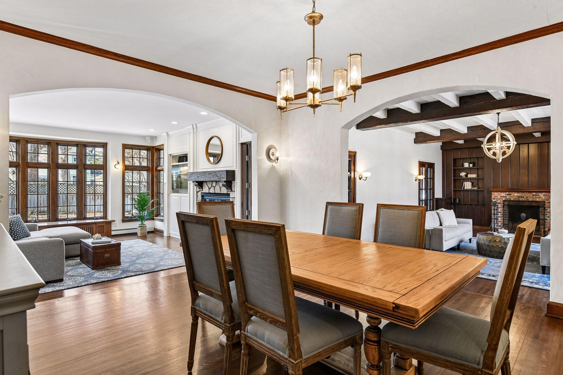 Dining room opens to living and family rooms