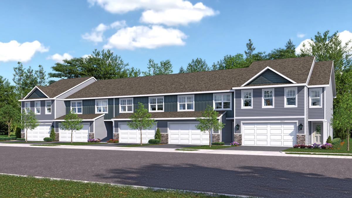 Artists Rendering of Elliot/Finley Townhome Building at Ardan Place in Rosemount. Options and colors may vary. Ask Sales Agent for details.