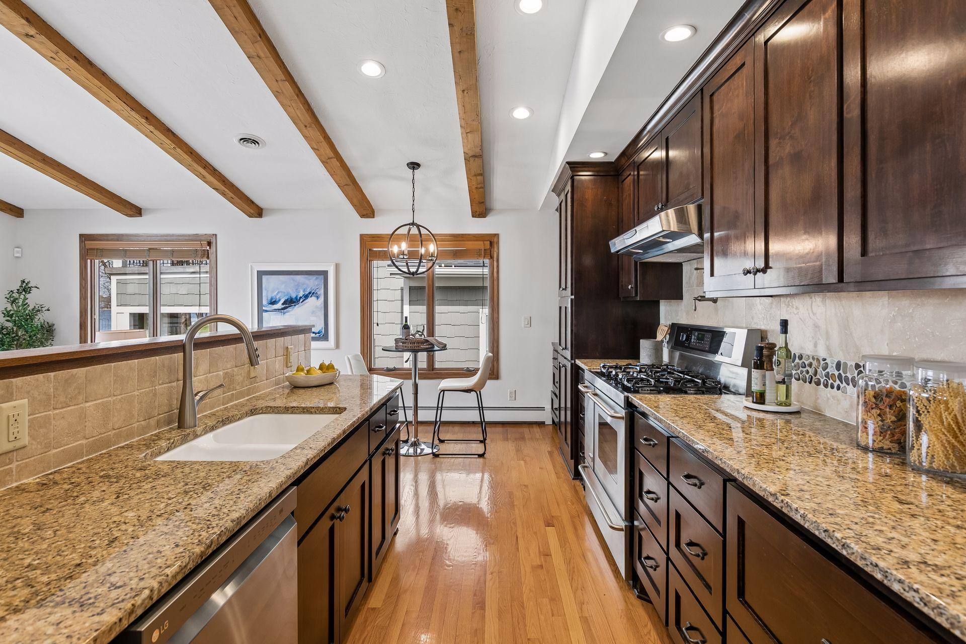 Kitchen opens to informal dining area