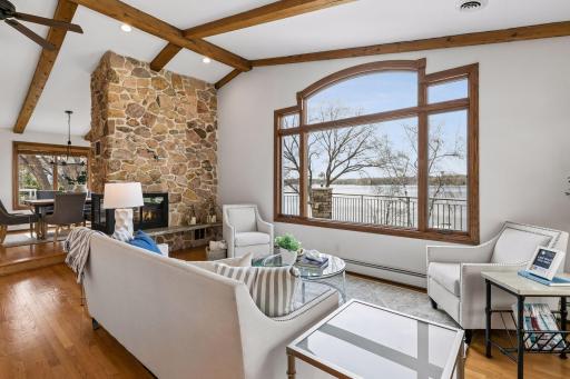 Main level living area offers breathtaking views of the lake