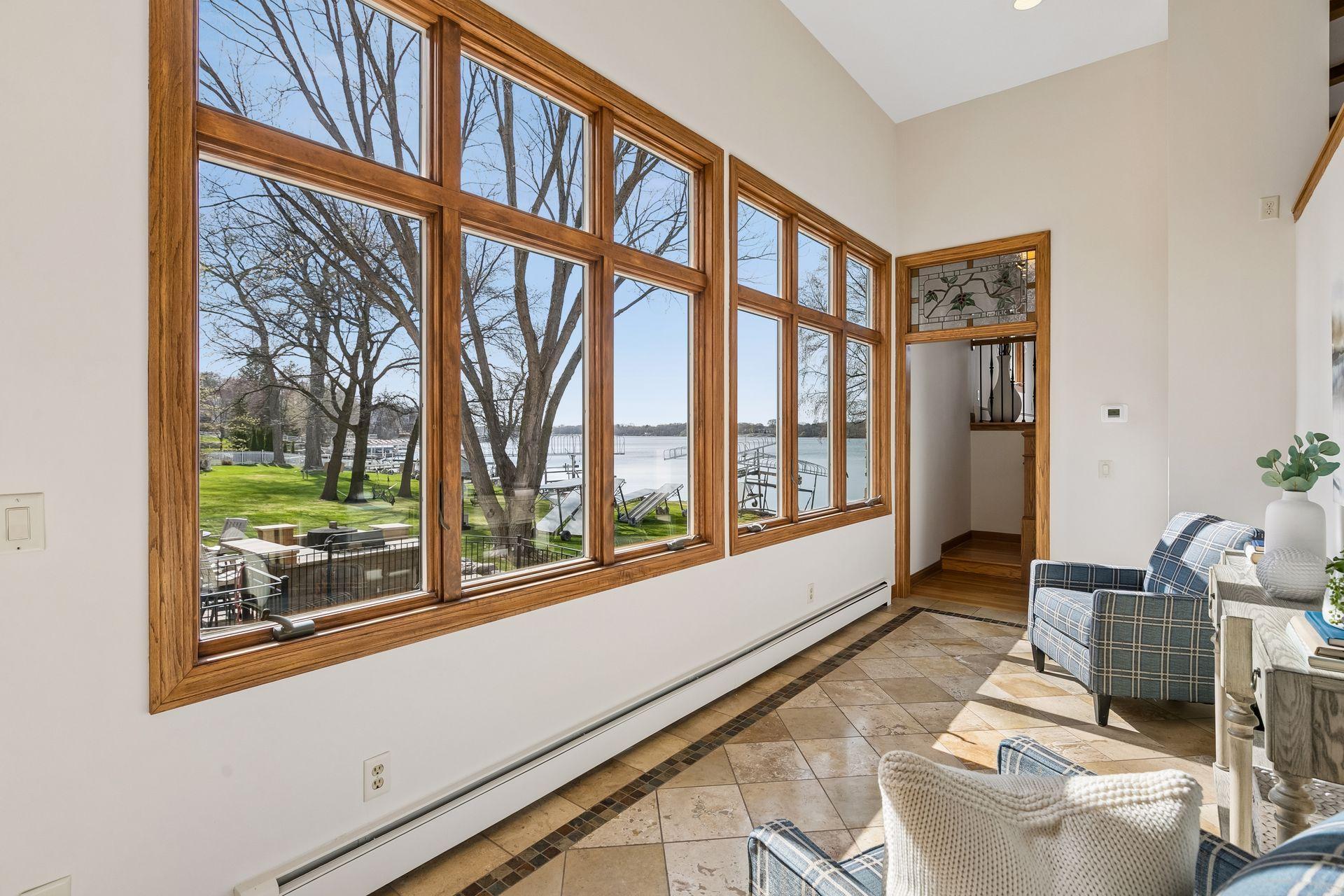 Lake views from the sun room that fills with natural light