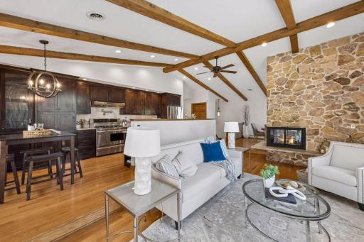 Desirable open floor plan with open living room, kitchen and dining room