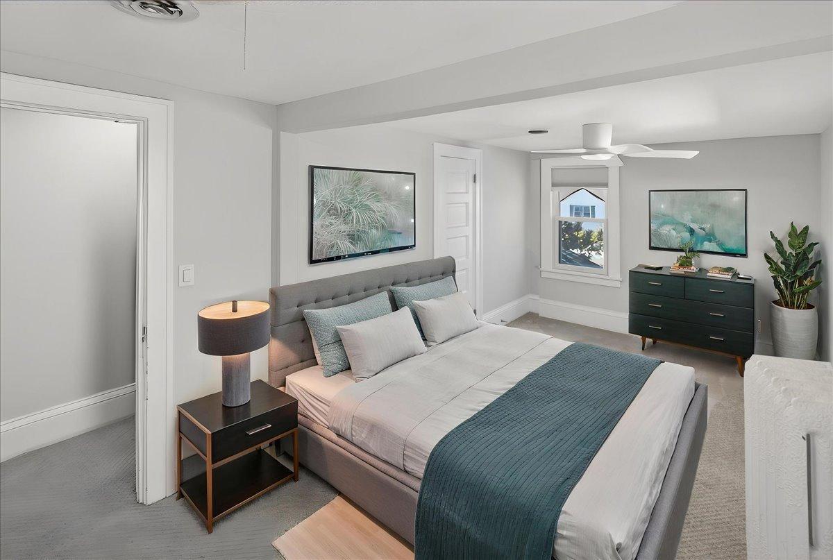 Very nicely virtual Staging of upper level bedroom.