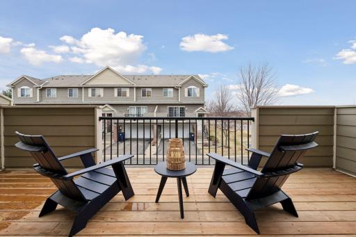 The new deck has adequate space for seating and dining. It faces west for sunset views.